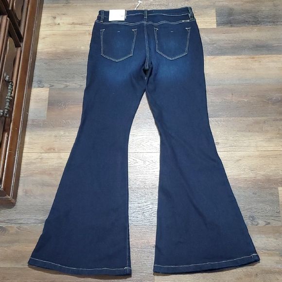 KanCan Blue Flare Wide Leg Jeans with Gold Contrast Stitching - Picture 9 of 9